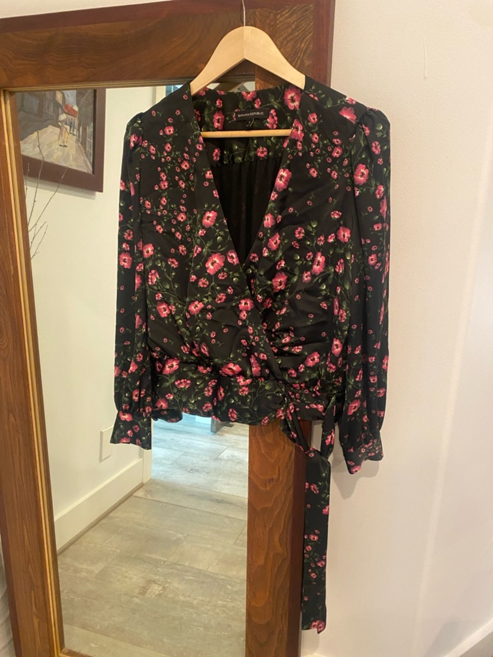 Banana Republic Floral Wrap Blouse with Pink Roses